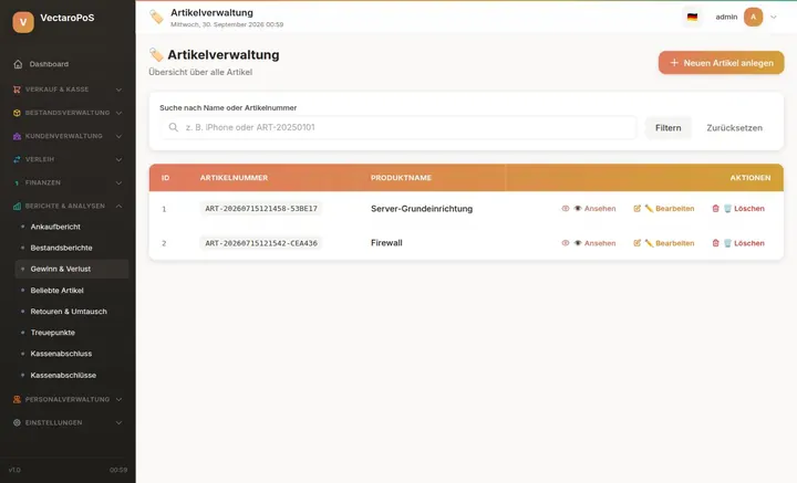 Artikelverwaltung mit Suche